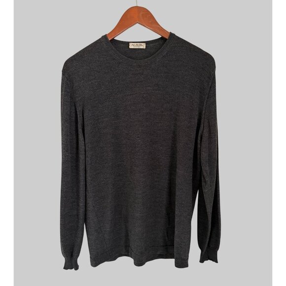 Pal Zileri Mens Charcoal Gray Wool Blend Lightweight Long Sleeve Crewneck Sweate - Picture 1 of 6